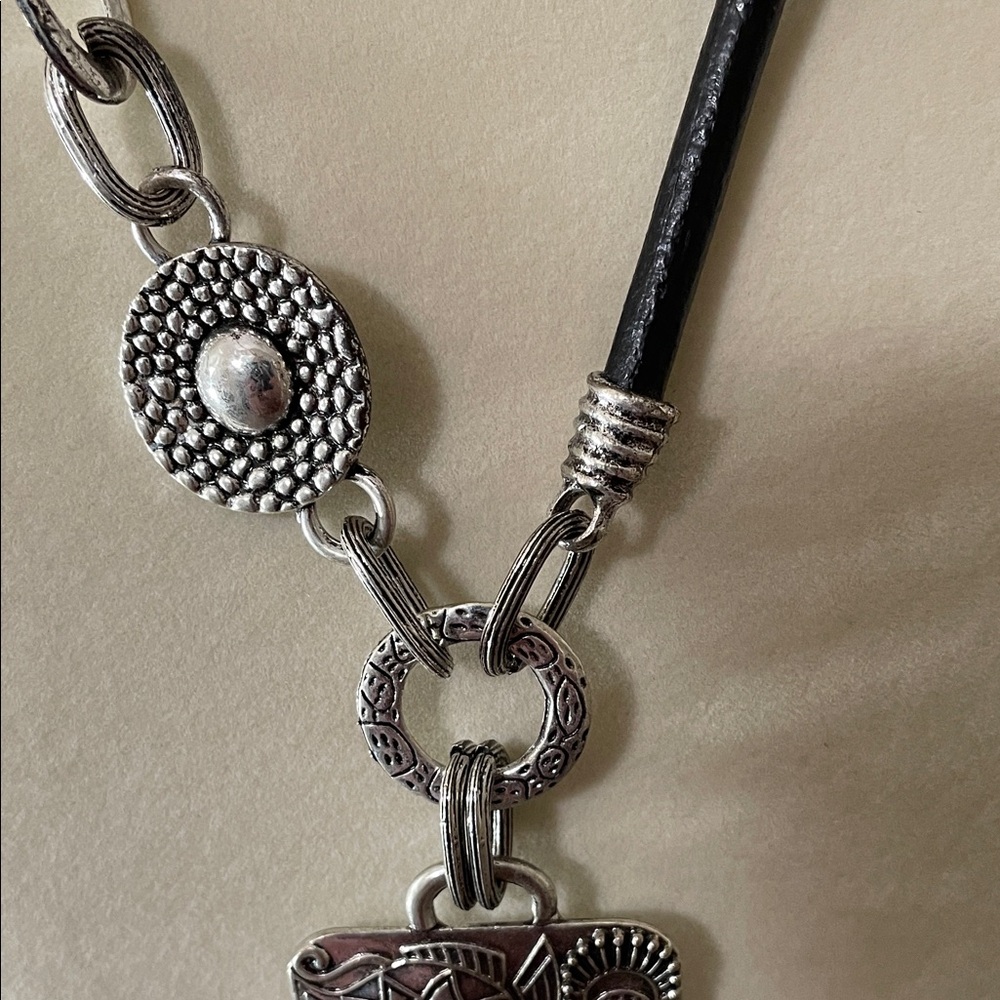 Artisan Silver Statement Necklace with Black Accents - Picture 3 of 8